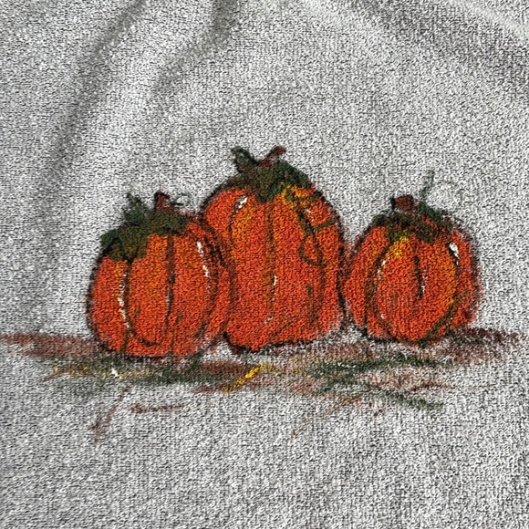 Cal Cru | Vintage Grey and White Crew Neck Sweater with Pumpkin Design Size L/XL - Picture 3 of 10